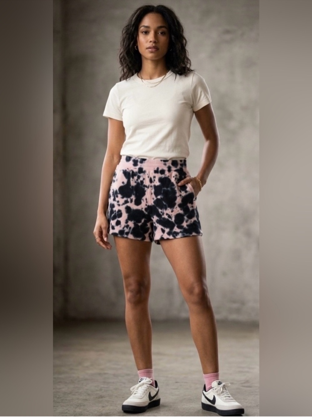 525 America French Terry Tie Dye Shorts Pink/Black NWT Size XS